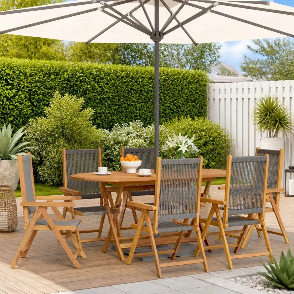 Reclining Outdoor Chairs Set 6 pcs Foldable Garden Seating Grey Wood