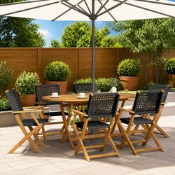 Comfortable Folding Garden Chairs Set of 6 – Black & Wood