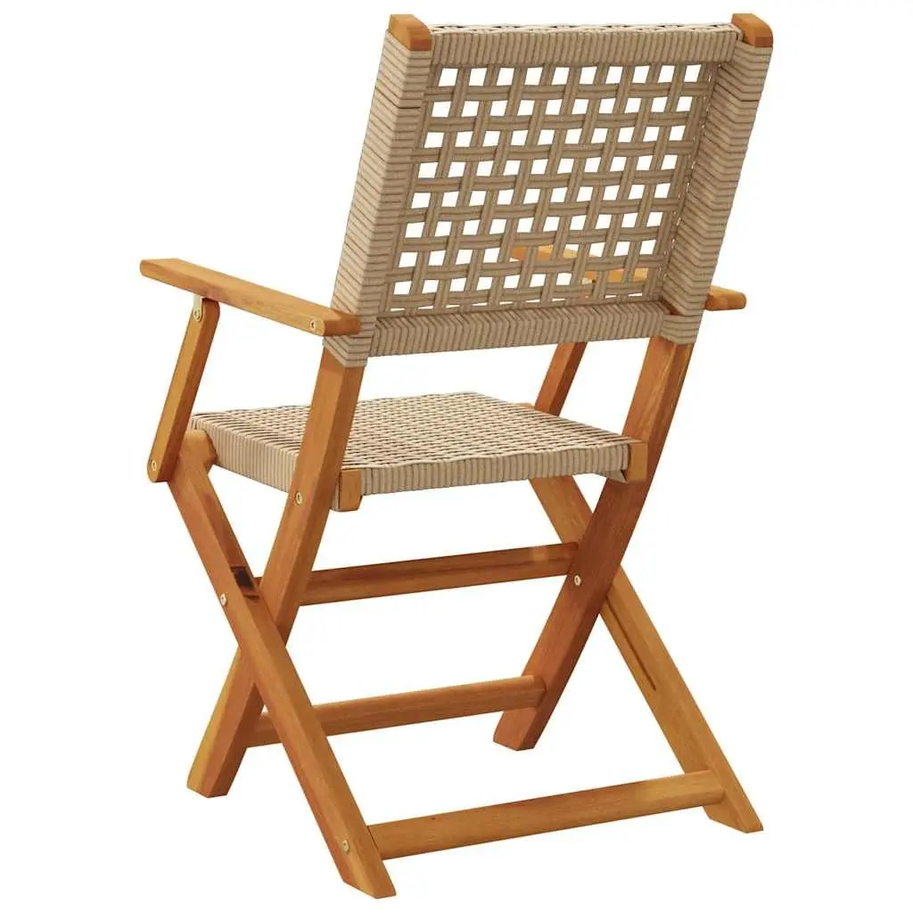 Folding Garden Chairs Outdoor Seating 4 Piece Beige Poly Rattan Solid Wood