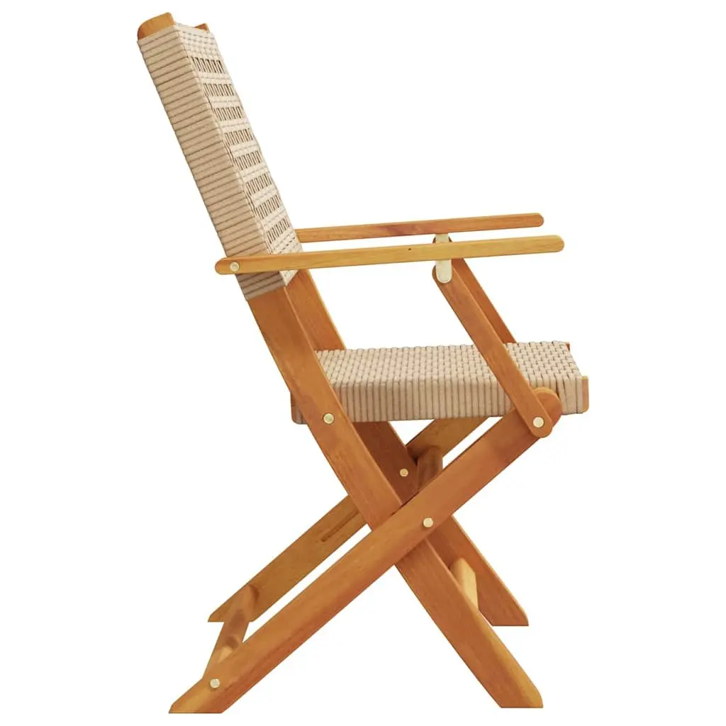 Folding Garden Chairs Outdoor Seating 4 Piece Beige Poly Rattan Solid Wood