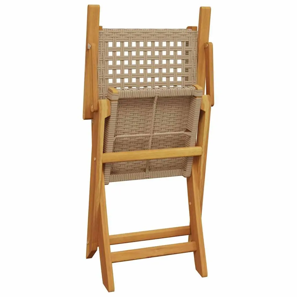 Folding Garden Chairs Outdoor Seating 4 Piece Beige Poly Rattan Solid Wood