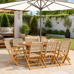 Folding Garden Chairs Set of 8 Beige Outdoor Seating Patio Rattan Wood