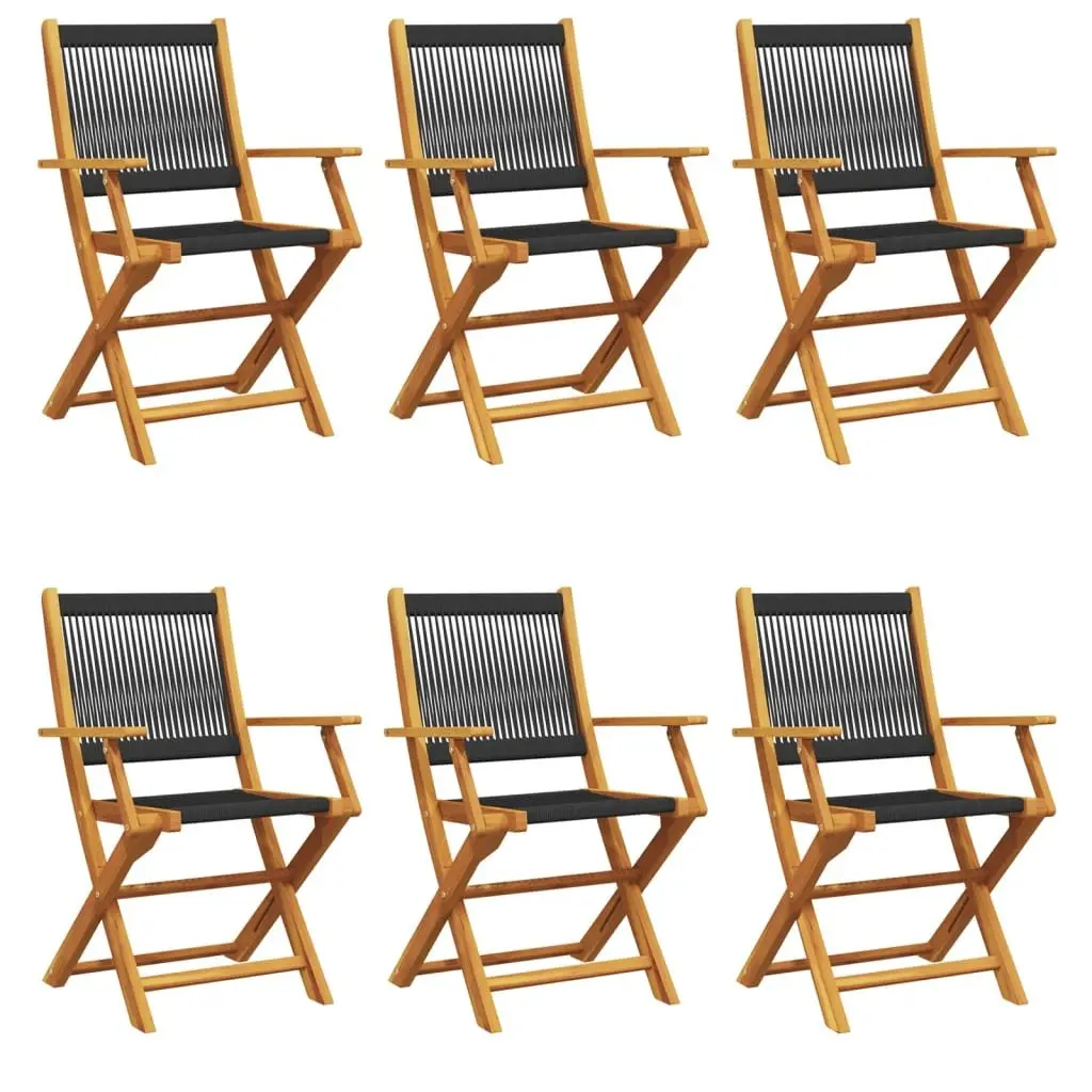 Folding Garden Chairs Outdoor Seating 6 Piece Black Acacia Wood