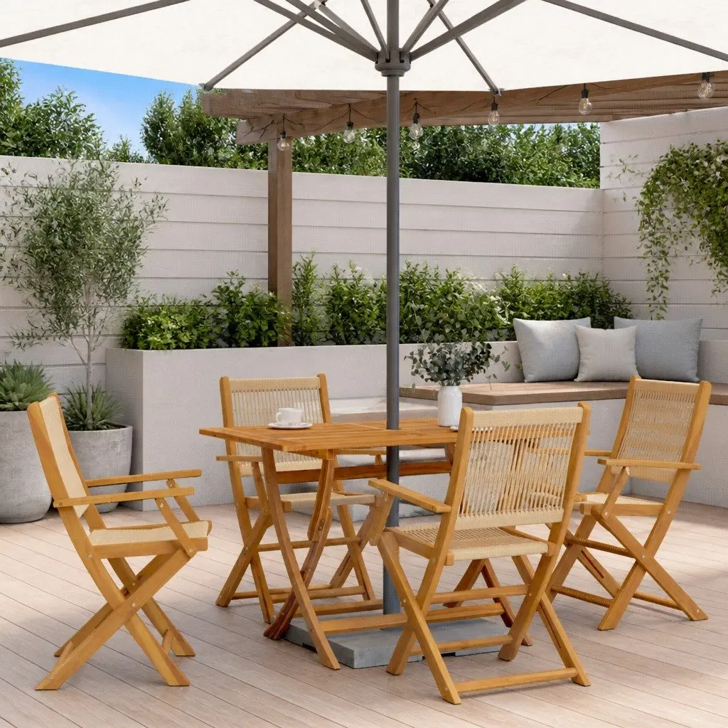 Folding Garden Chairs Outdoor Seating 4 Piece Beige Solid Wood Acacia