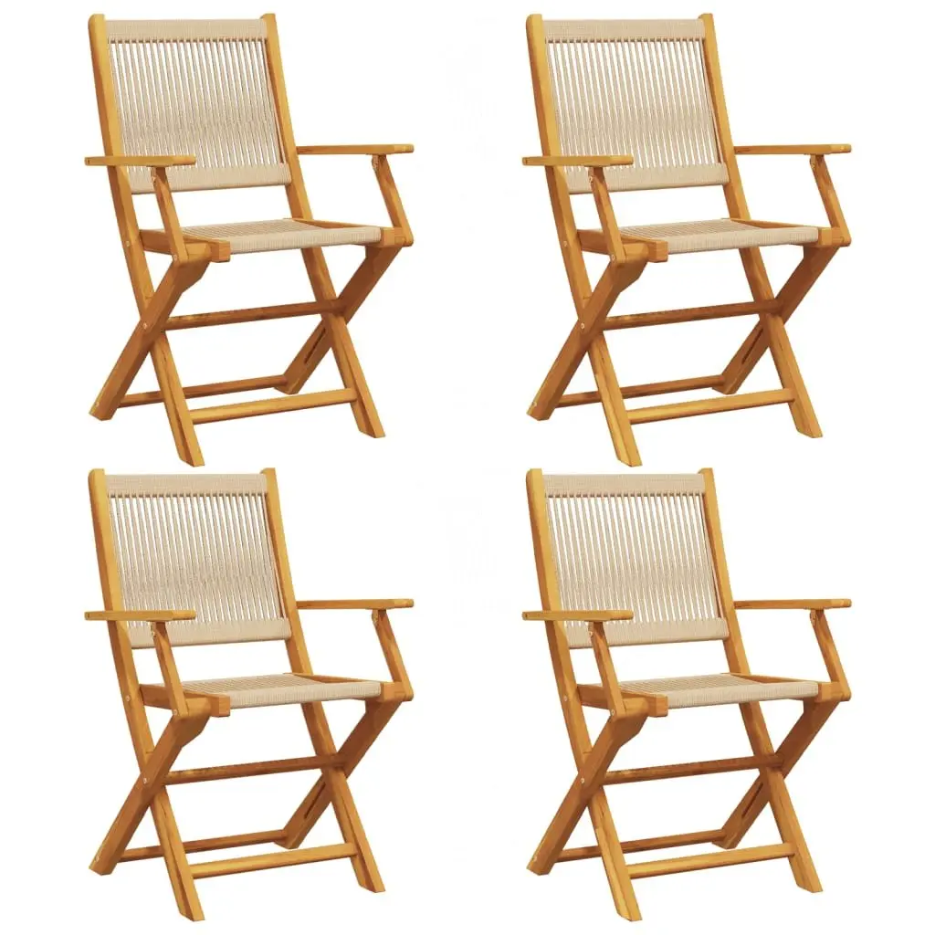 Folding Garden Chairs Outdoor Seating 4 Piece Beige Solid Wood Acacia