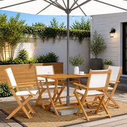 Folding Garden Chairs 4pcs Outdoor Seating Patio Furniture White Wooden Portable