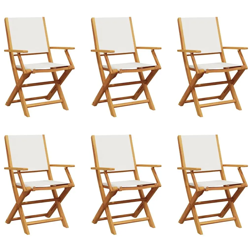 Folding Garden Chairs Set 6 Piece Outdoor Seating White Fabric Wood