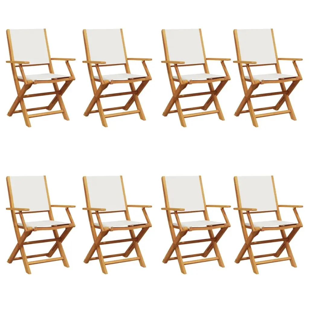 Folding Garden Chairs Set 8 Piece Outdoor Seating White Fabric Wooden