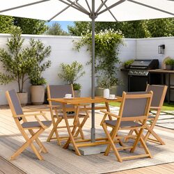 Practical Folding Garden Chairs Set of 4 with Acacia Frame