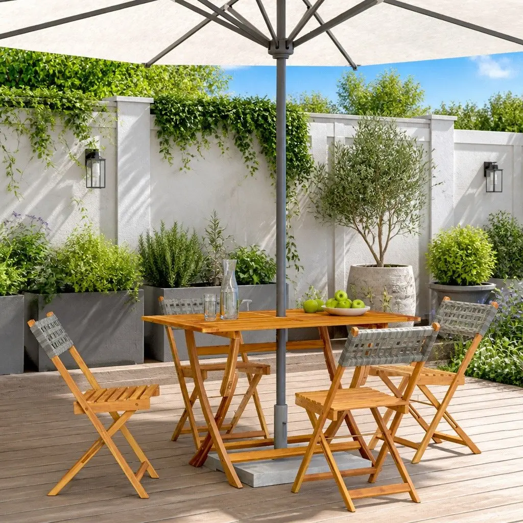 Folding Garden Chairs Set 4 Piece Outdoor Seating Grey PE Rattan Wood