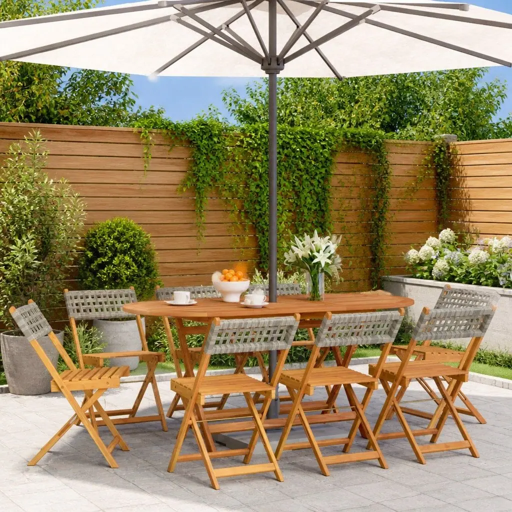 Folding Garden Chairs 8 Piece Outdoor Seating Grey Rattan Solid Wood