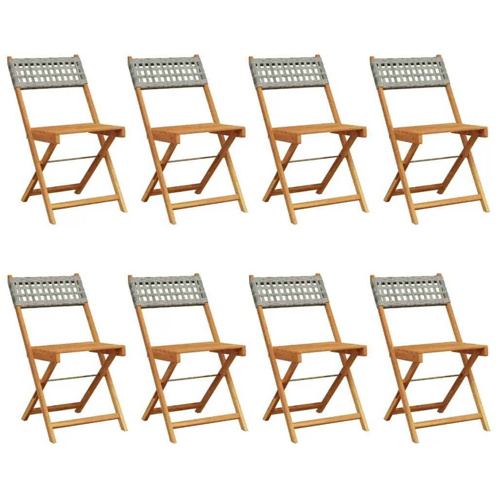 Folding Garden Chairs 8 Piece Outdoor Seating Grey Rattan Solid Wood