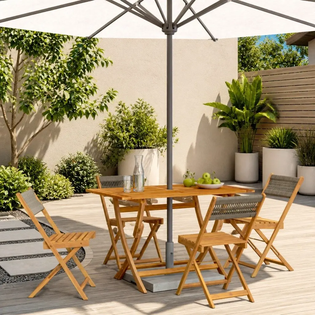 Folding Garden Chairs Outdoor Seating 4 Piece Grey Acacia Wood