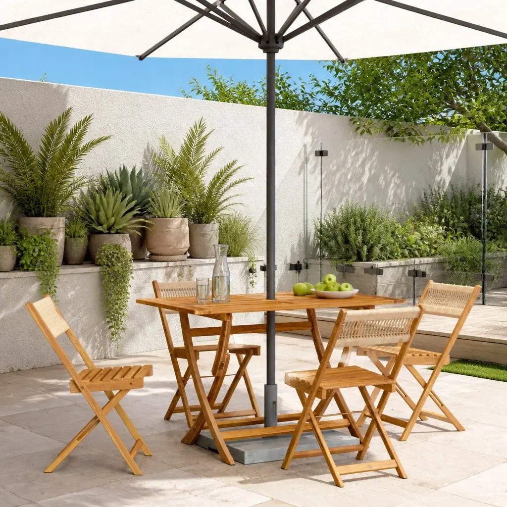 Folding Garden Chairs Outdoor Seating 4 Piece Beige Patio Furniture Set