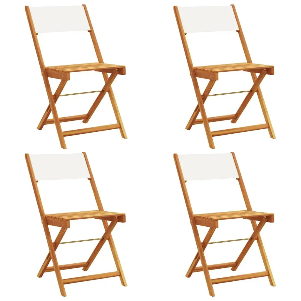 Folding Garden Chairs Set of 4 Outdoor Seating Wooden Cream White Fabric