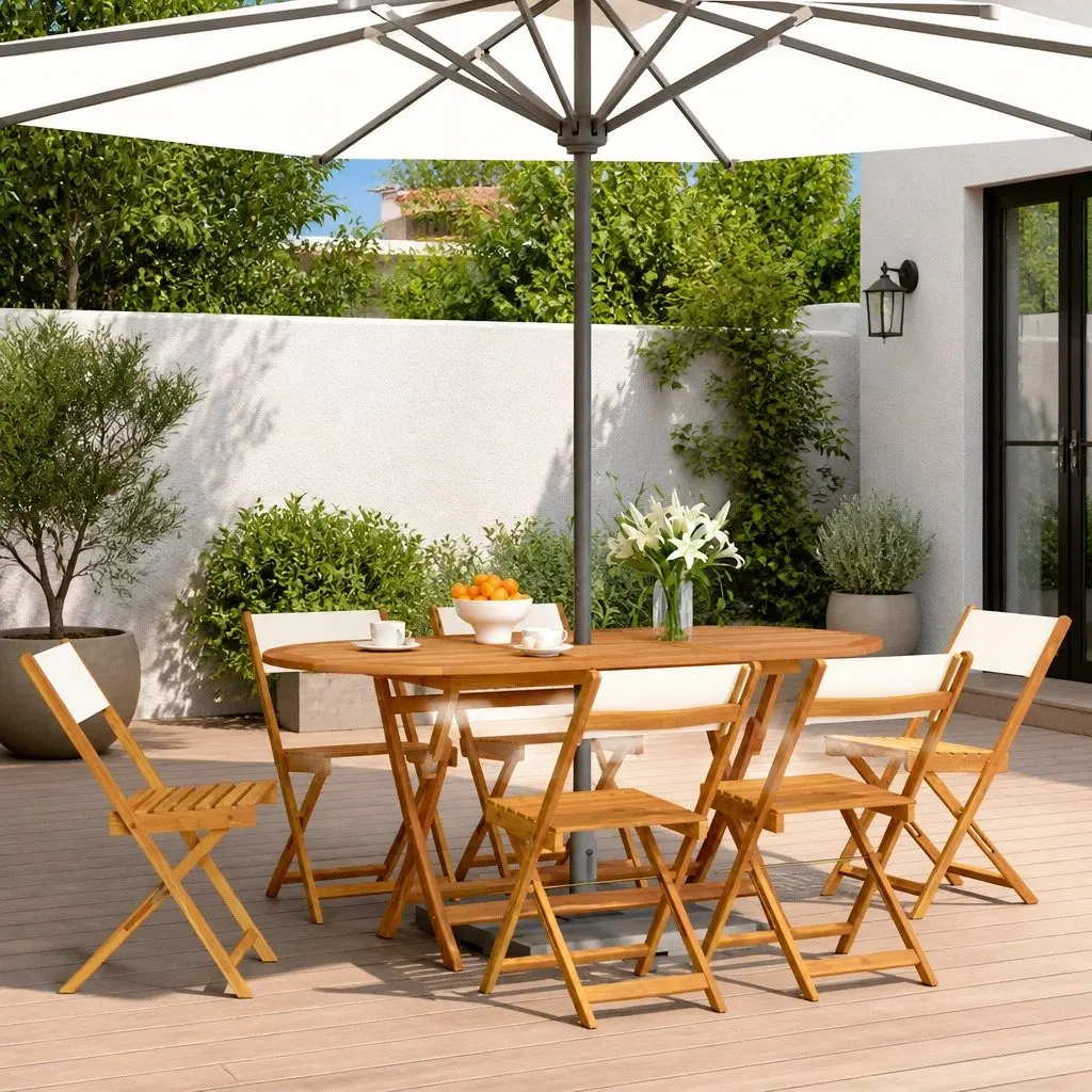 Folding Garden Chairs Outdoor Relaxation 6 Piece White Fabric Seat Solid Wood