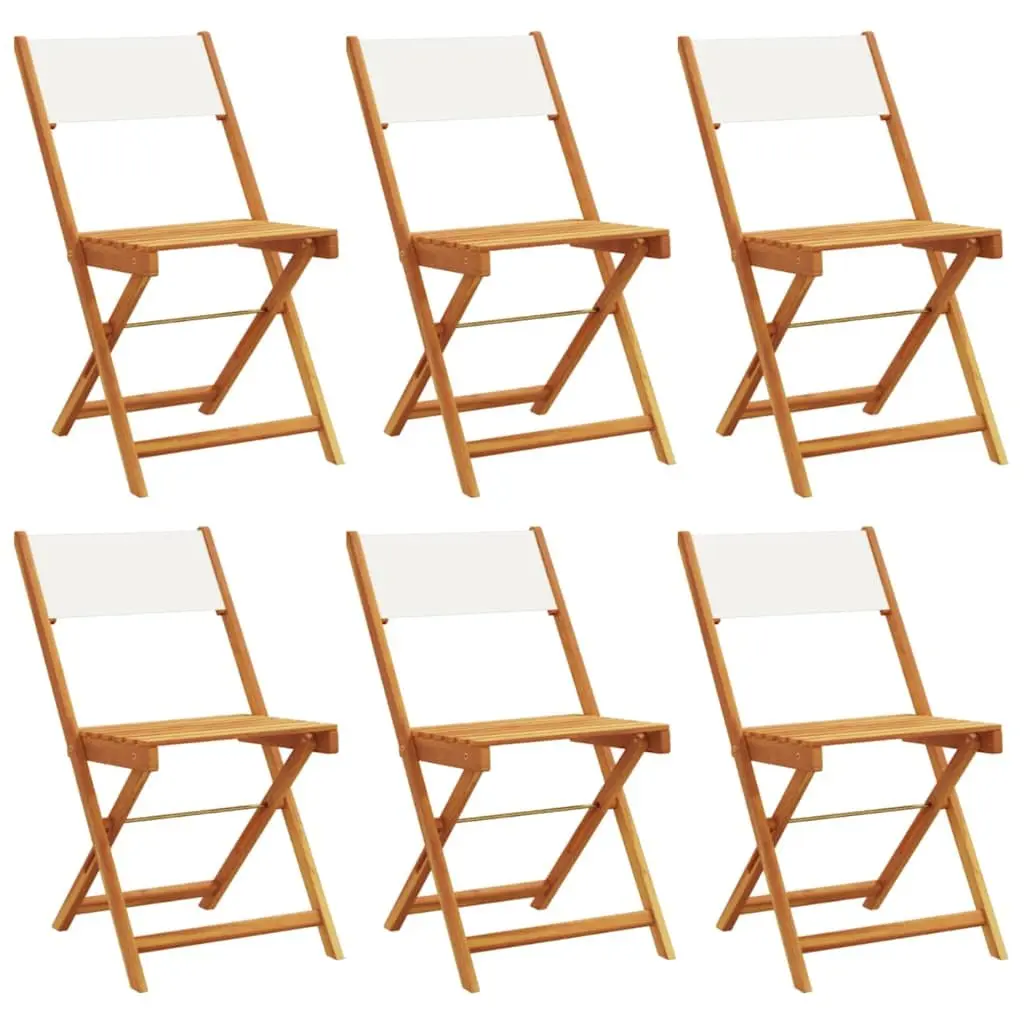 Folding Garden Chairs Outdoor Relaxation 6 Piece White Fabric Seat Solid Wood