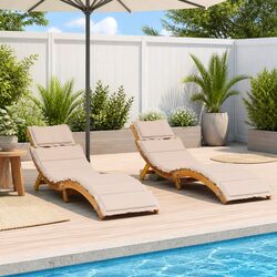 Practical Sun Loungers with Cushions - Set of 2 in Beige