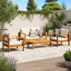 Reliable 4 Piece Garden Sofa Set with Comfortable Red Cushions
