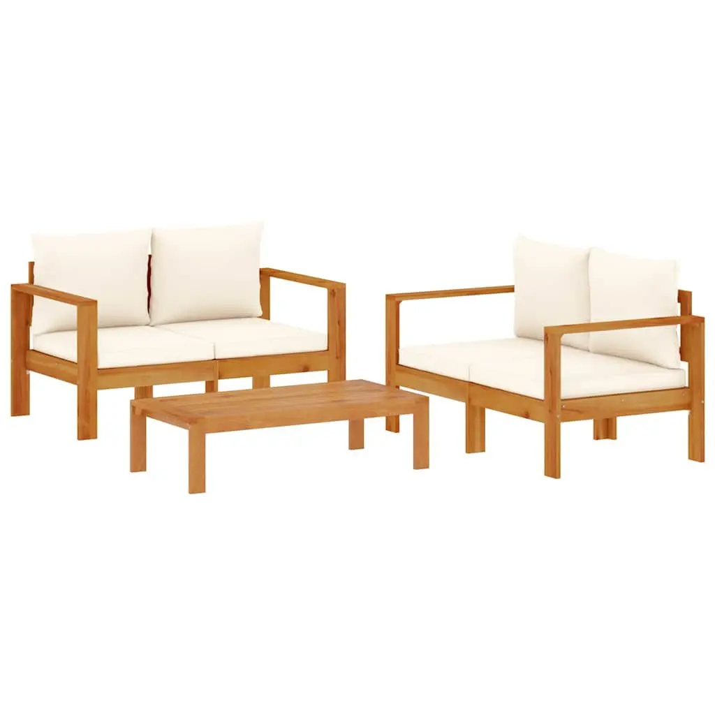 Garden Sofa Set Outdoor Furniture 3 Piece Modular Cream Solid Wood with Cushions
