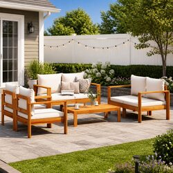 Quality 5-Piece Garden Sofa Set with Cream Cushions