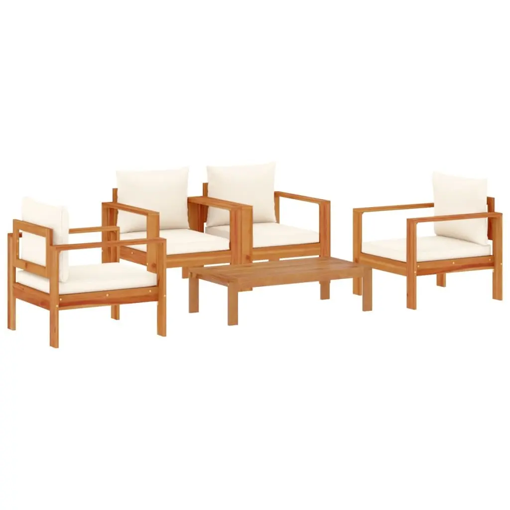 Garden Sofa Set Outdoor Furniture 5 Piece Acacia Wood Cream