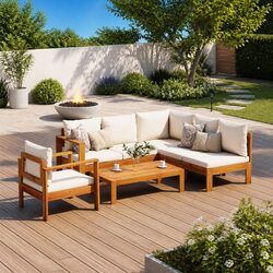 Outdoor Garden Sofa Set 5 Piece with Cushions Acacia Wood Patio Furniture