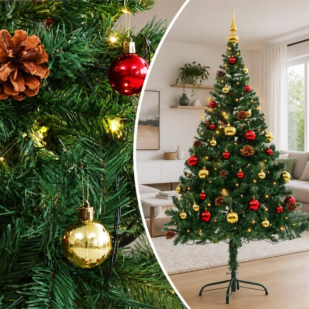 Artificial Christmas Tree Pre-lit 150cm Green with LED Baubles Indoor Outdoor