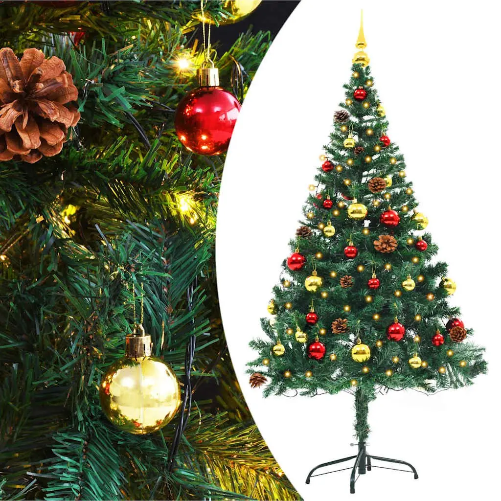 Artificial Christmas Tree Pre-lit 150cm Green with LED Baubles Indoor Outdoor