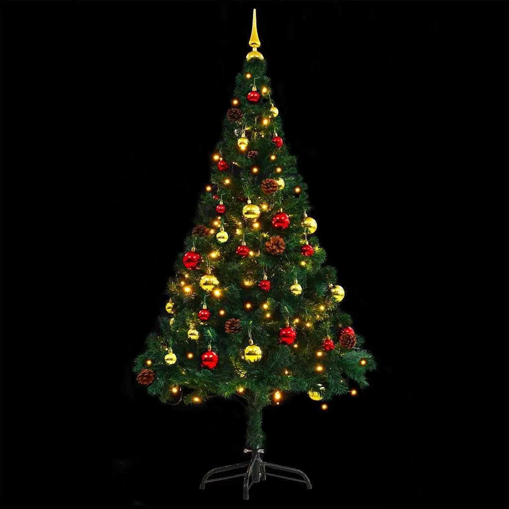 Artificial Christmas Tree Pre-lit 150cm Green with LED Baubles Indoor Outdoor