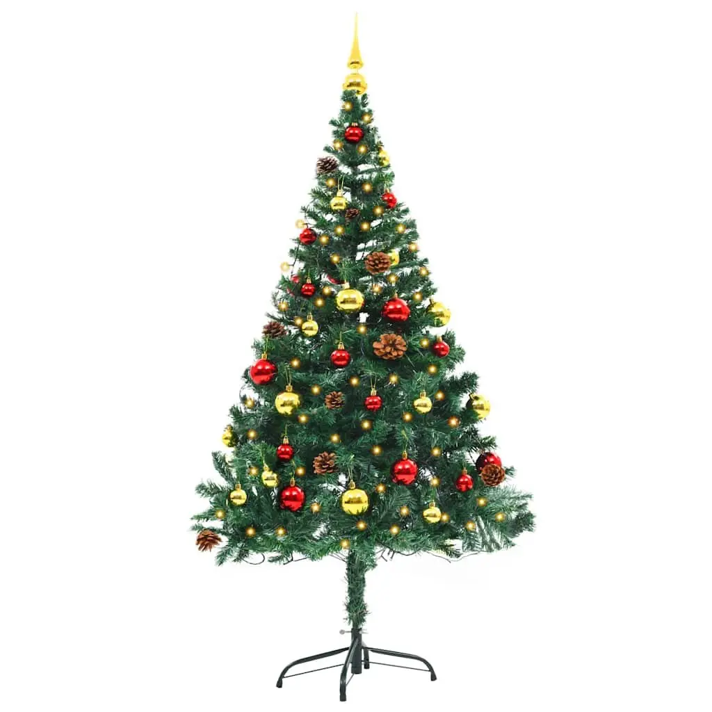 Artificial Christmas Tree Pre-lit 150cm Green with LED Baubles Indoor Outdoor