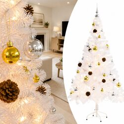 White Artificial Pre-lit Christmas Tree 150cm with LED Lights Baubles Decoration