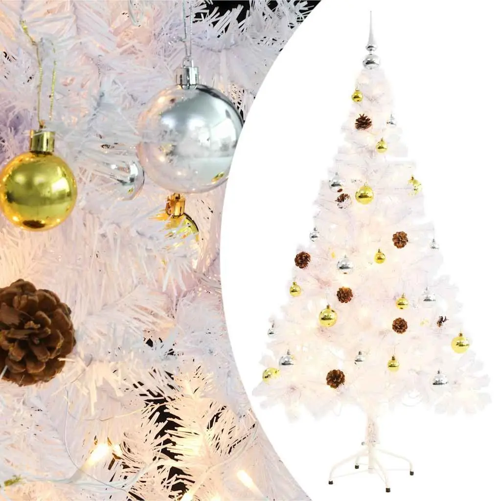 Pre-lit Artificial Christmas Tree 150cm White with Baubles and LED Lights