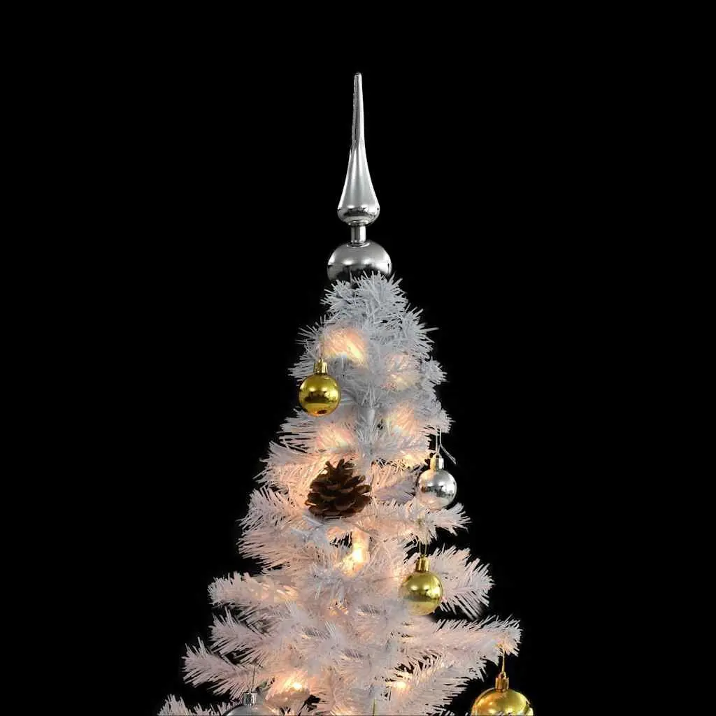 Pre-lit Artificial Christmas Tree 150cm White with Baubles and LED Lights