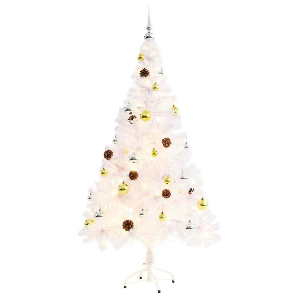 Pre-lit Artificial Christmas Tree 150cm White with Baubles and LED Lights