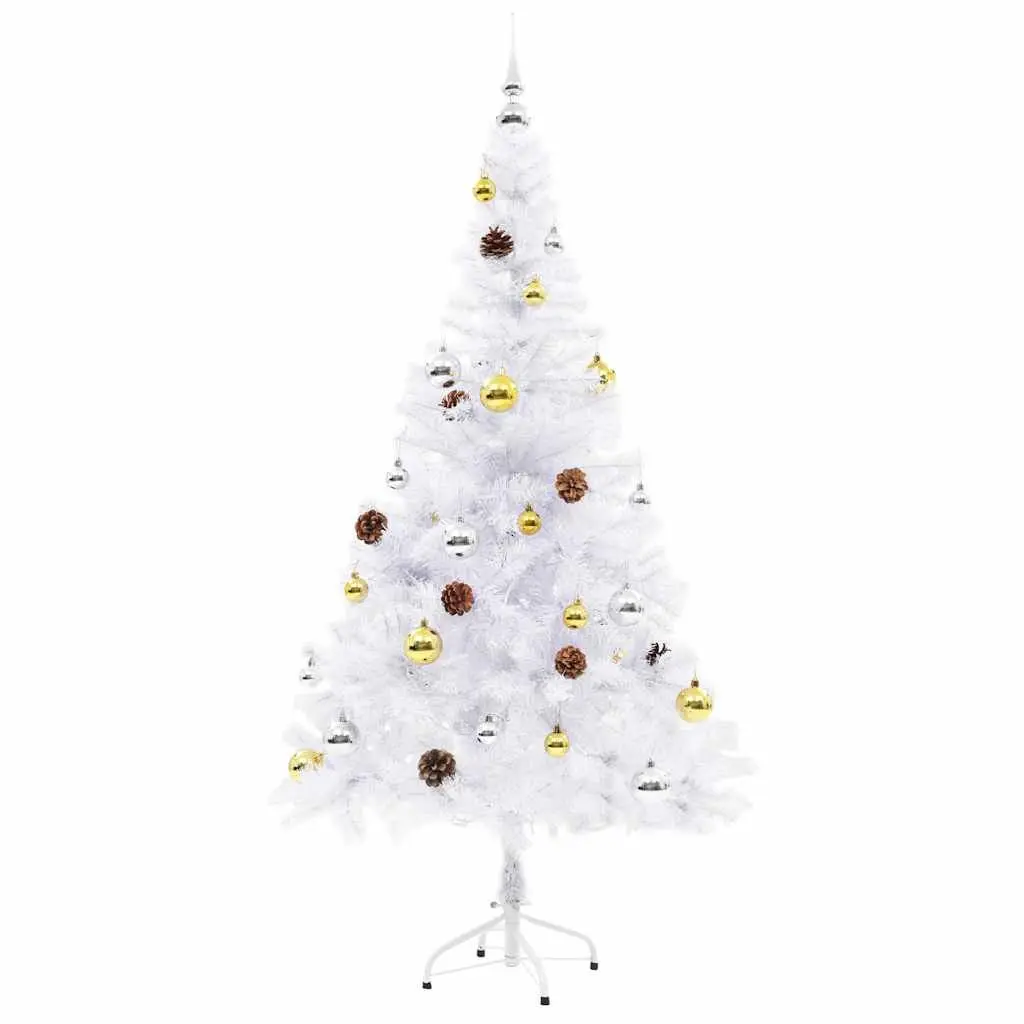 Pre-lit Artificial Christmas Tree 150cm White with Baubles and LED Lights