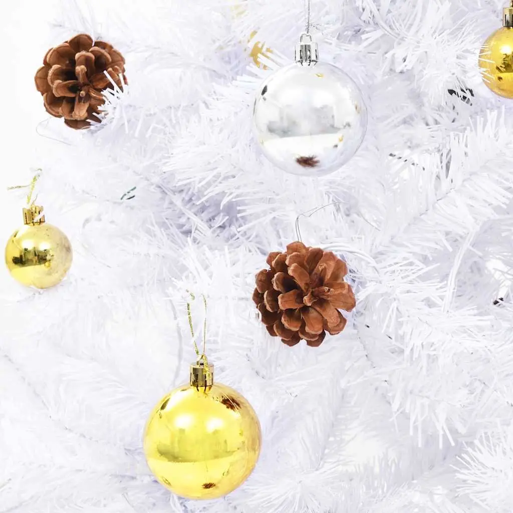 Pre-lit Artificial Christmas Tree 150cm White with Baubles and LED Lights