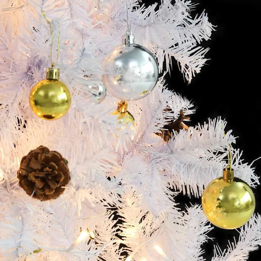 Pre-lit Artificial Christmas Tree 150cm White with Baubles and LED Lights