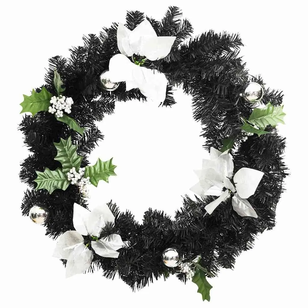 LED Christmas Wreath 60cm Black Silver Baubles Holiday Decoration Indoor Outdoor
