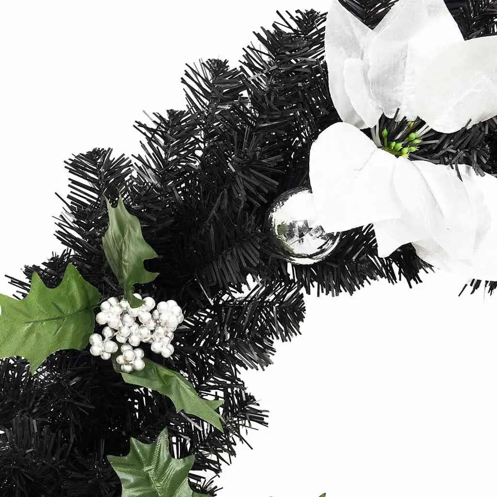LED Christmas Wreath 60cm Black Silver Baubles Holiday Decoration Indoor Outdoor