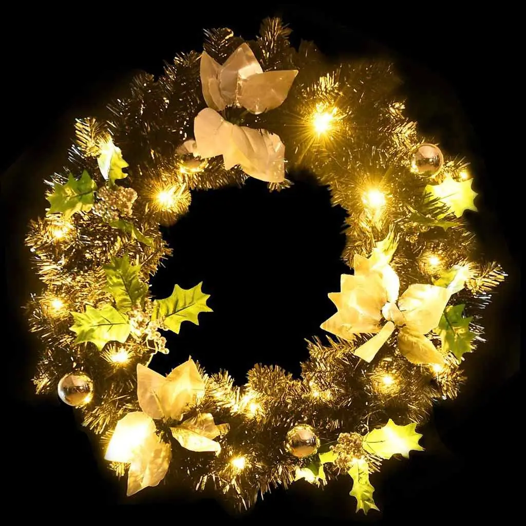 LED Christmas Wreath 60cm Black Silver Baubles Holiday Decoration Indoor Outdoor