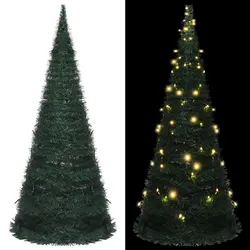 Pop-up String Artificial Christmas Tree Green 150cm Pre-lit LED Holiday Decor