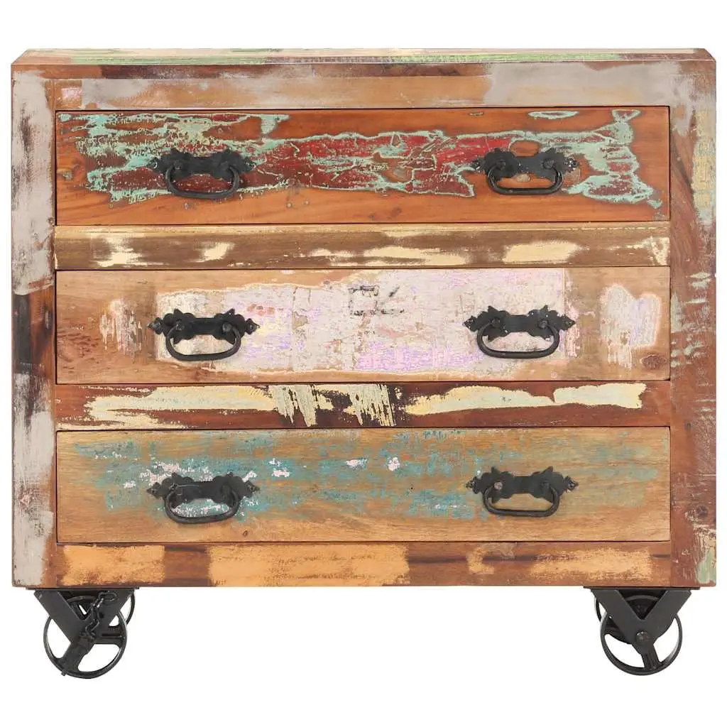 Sideboard 80x30x70 cm Solid Reclaimed Wood Storage Cabinet 3 Drawers Cast Iron