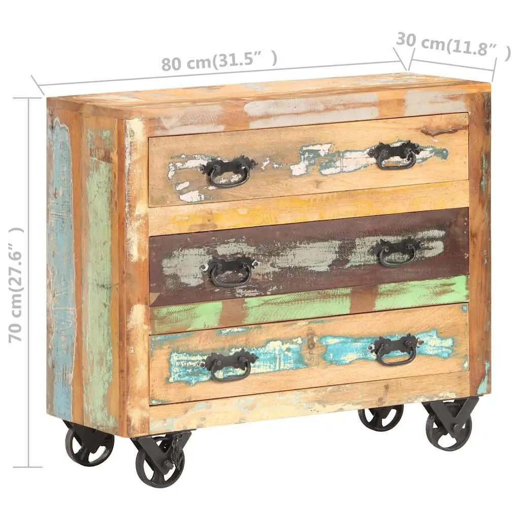 Sideboard 80x30x70 cm Solid Reclaimed Wood Storage Cabinet 3 Drawers Cast Iron