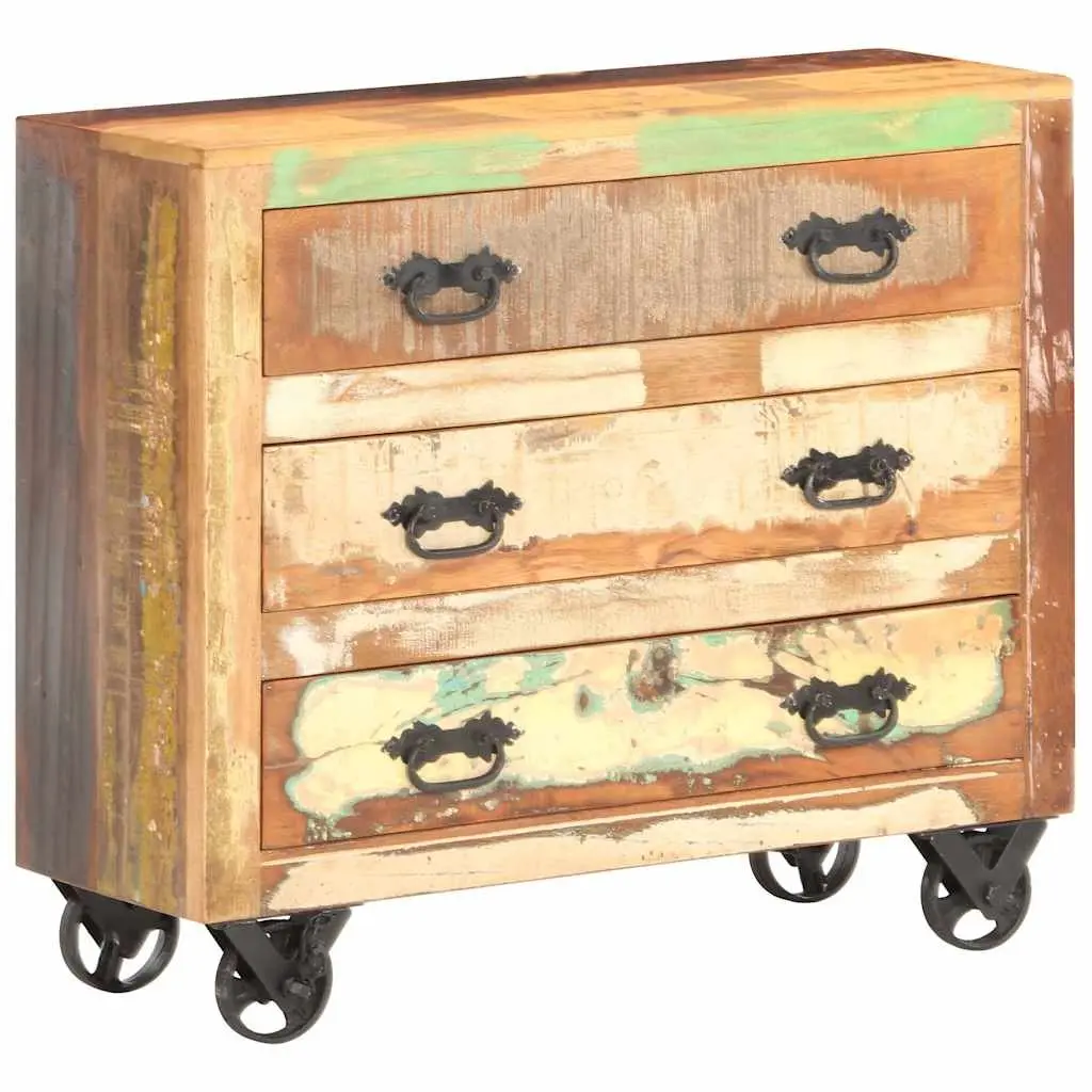 Sideboard 80x30x70 cm Solid Reclaimed Wood Storage Cabinet 3 Drawers Cast Iron