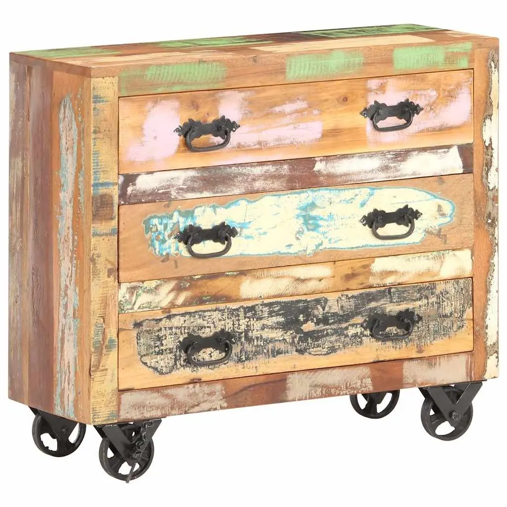 Sideboard 80x30x70 cm Solid Reclaimed Wood Storage Cabinet 3 Drawers Cast Iron