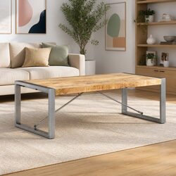 Durable Coffee Table - Brown Mango Wood and Steel Legs