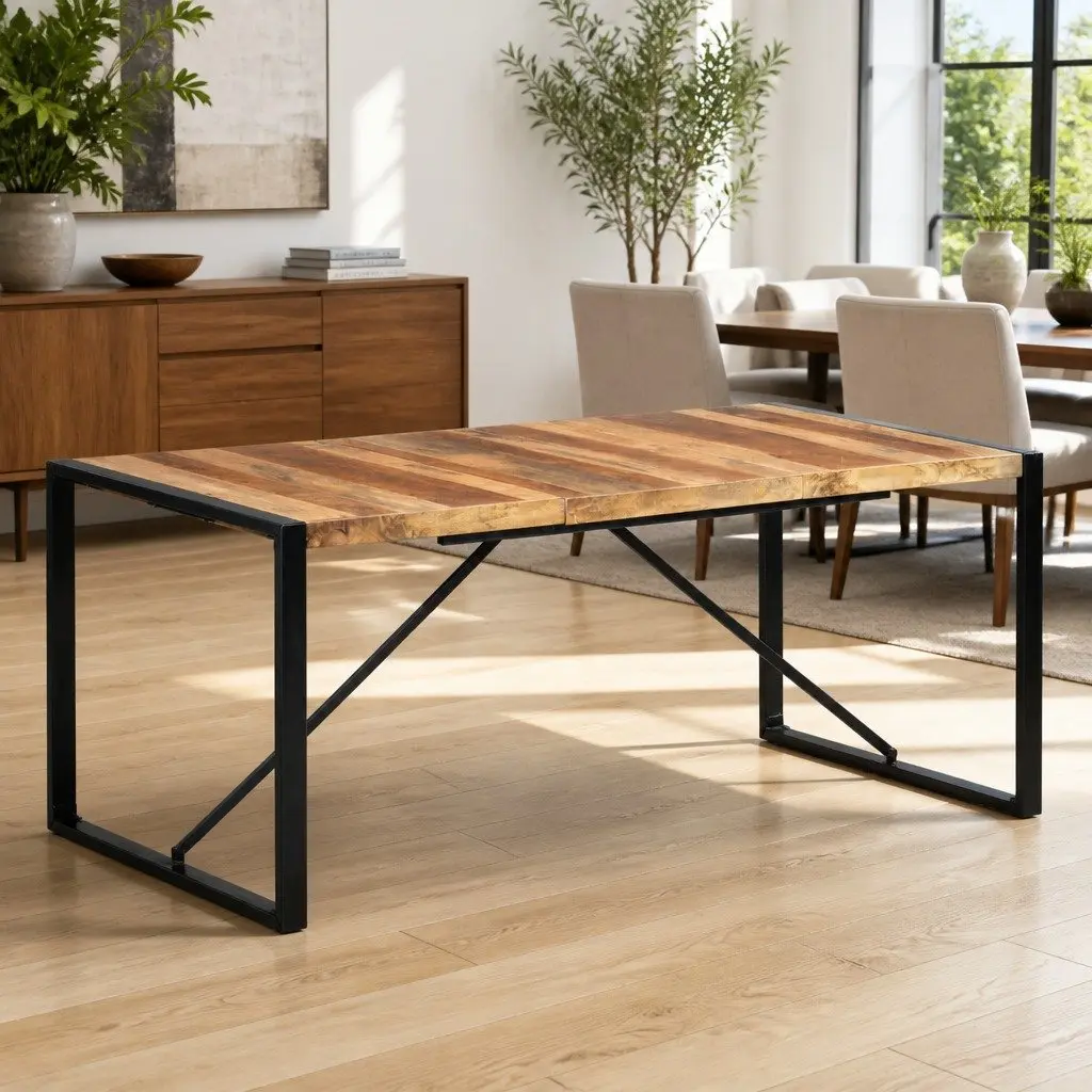 Dining Table Industrial Style 180x90x75 cm Brown Solid Acacia Rubberwood