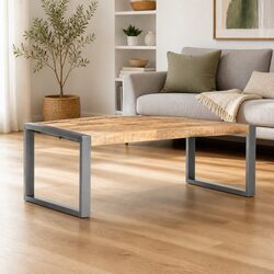 Warm and Practical Coffee Table in Grey Rough Mango Wood