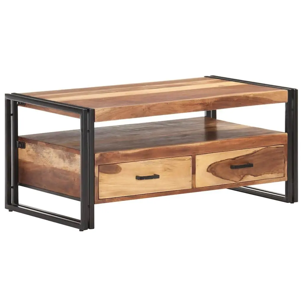Coffee Table Storage Drawers 100x55x45cm Solid Acacia Wood Brown